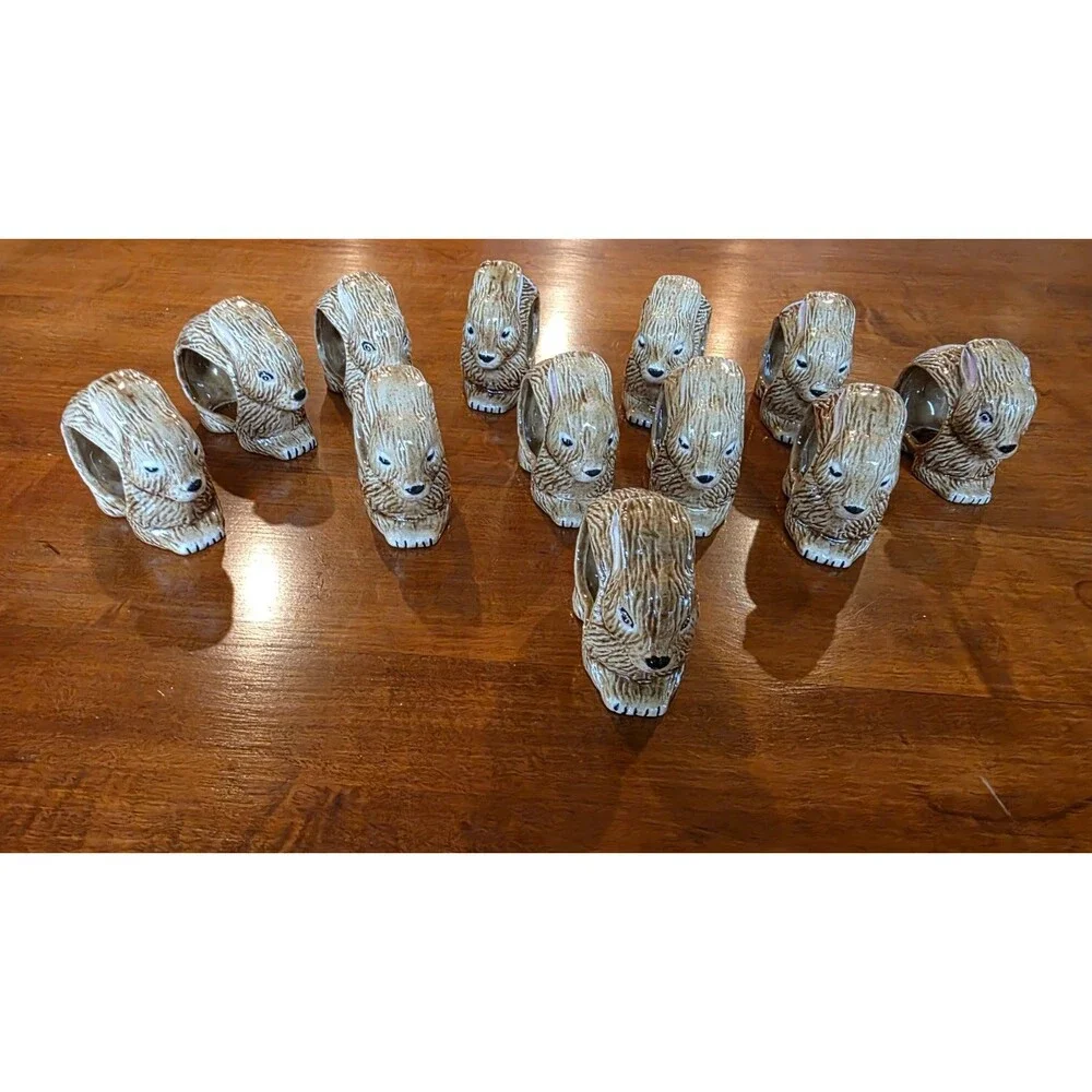Ceramic Bunny Rabbit / Easter Napkin Rings/Holders Set of 12